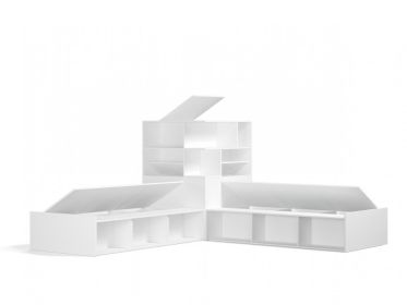 Booth Twin Corner Bed and Storage Hutch Set (Color: White)