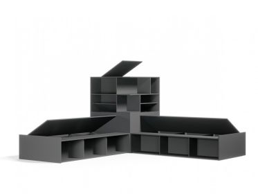 Booth Twin Corner Bed and Storage Hutch Set (Color: Graphite)
